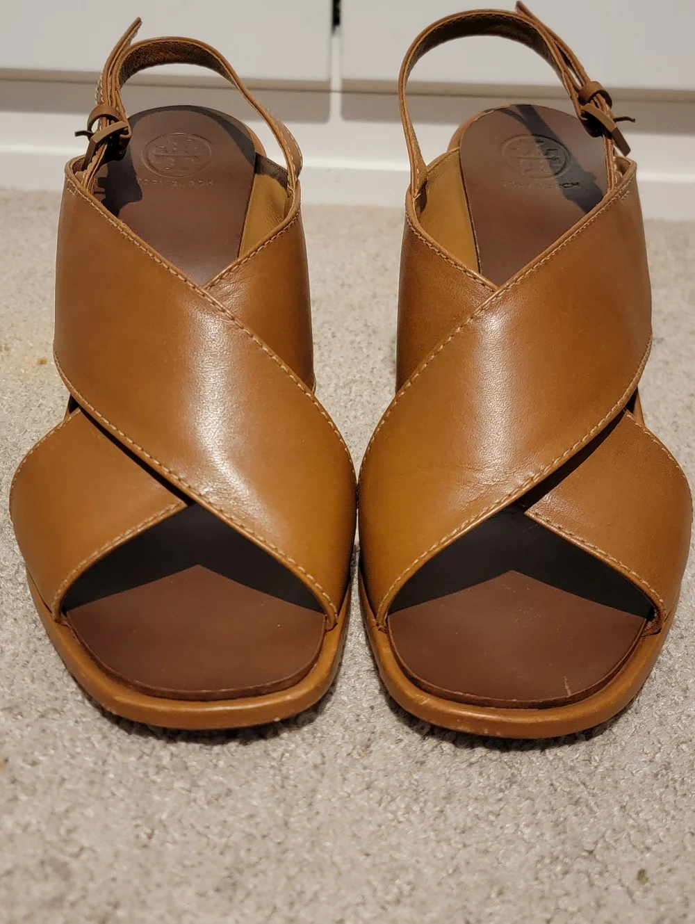 Tory Burch Gabrielle Leather Slingback Wedges Heels Royal Tan Size 9